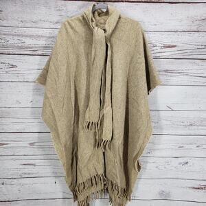 Ailed Fashion Women's Tan Beige Fringe Acrylic Poncho Size XL